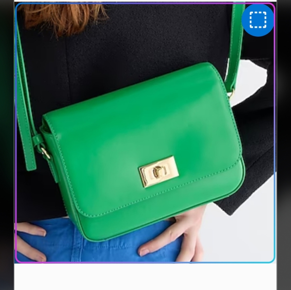 💚 J.Crew Edie Italian Leather Crossbody Bag Purse In Kelly Green NWT